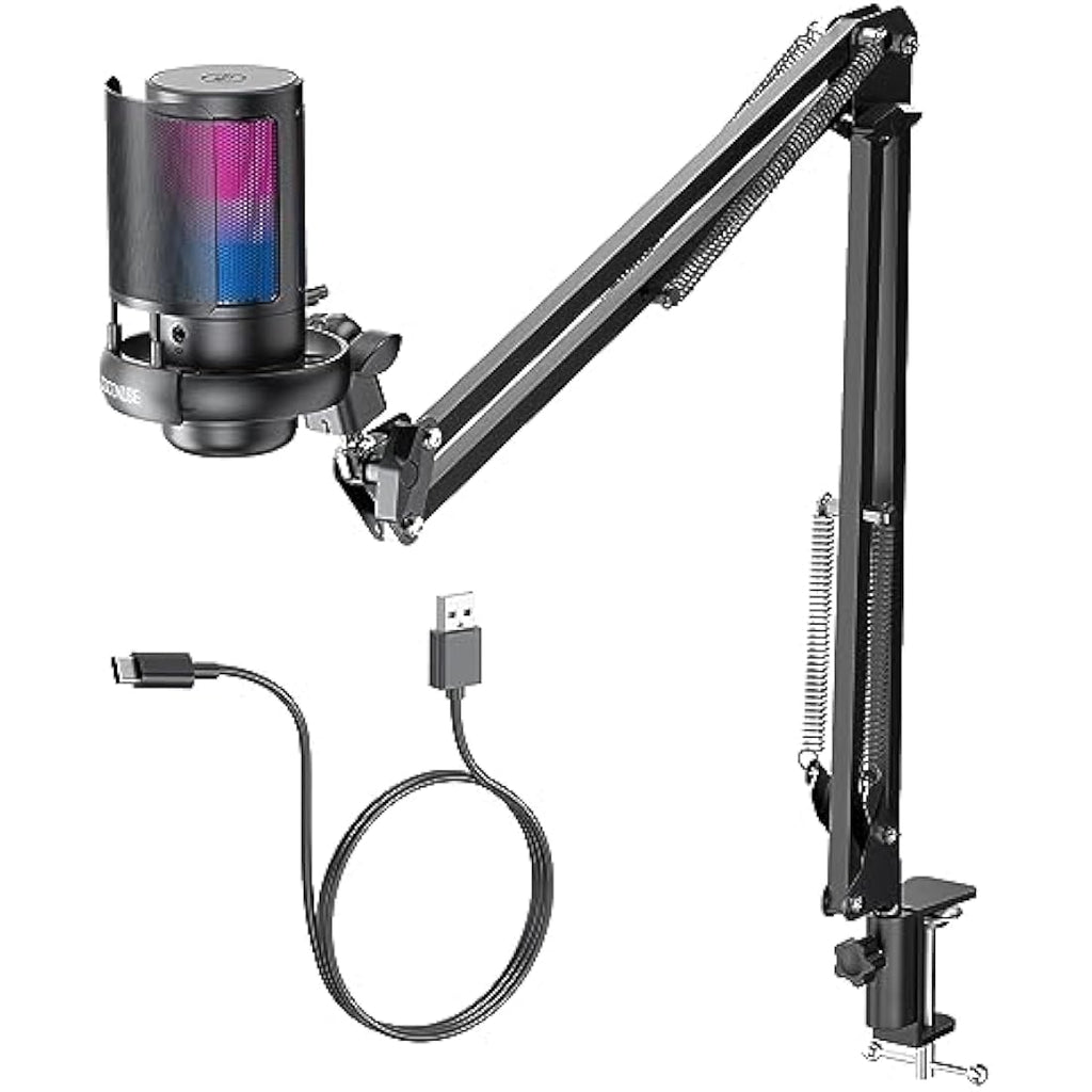 Jolof Store USB Gaming Microphone with Boom Arm – RGB Condenser Mic for PC