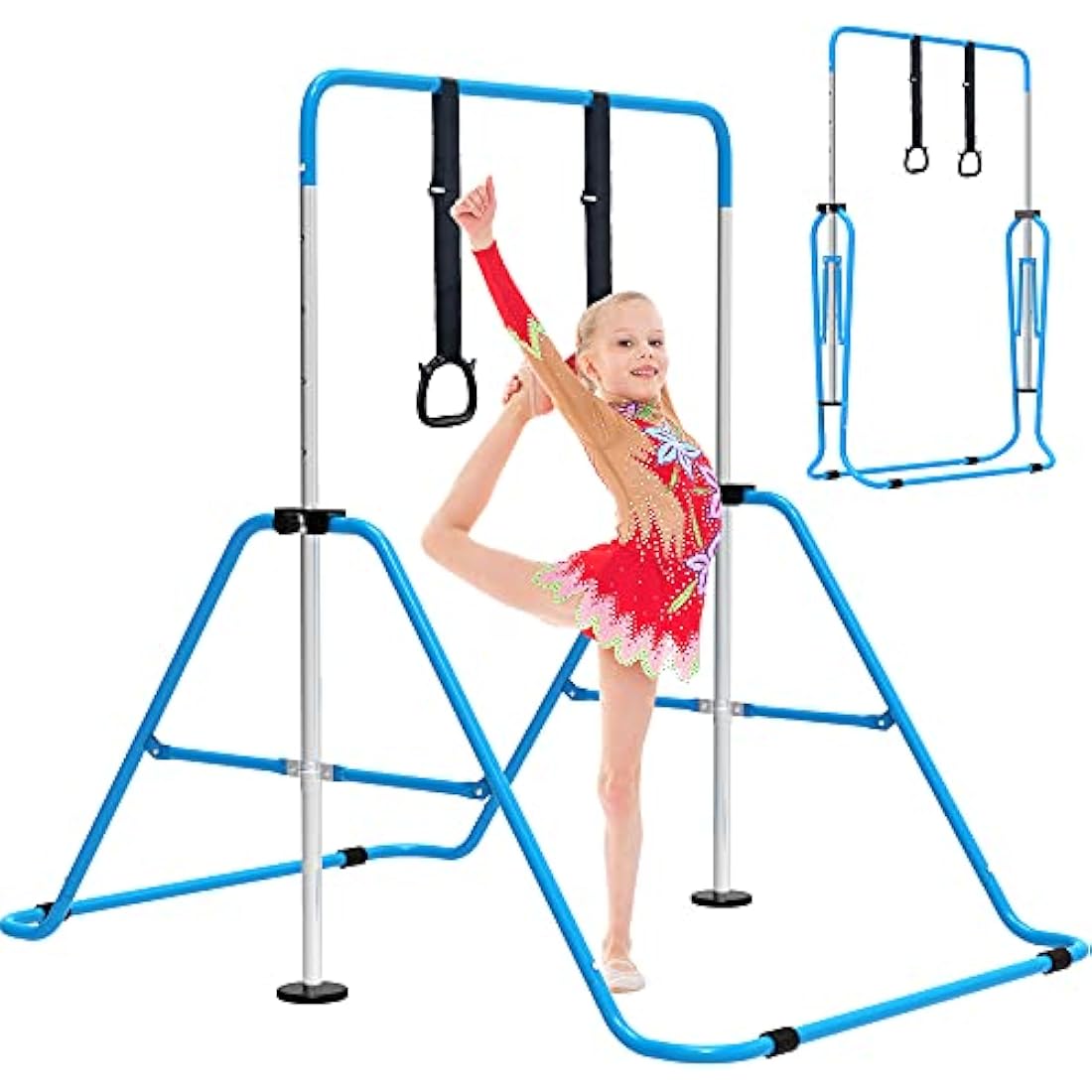EVERYMILE Gymnastics Bar – Adjustable Folding Kip Bar with Rings for Kids