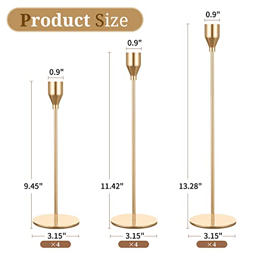 Gold Metal Taper Candle Holders - Set of 12 for Weddings
