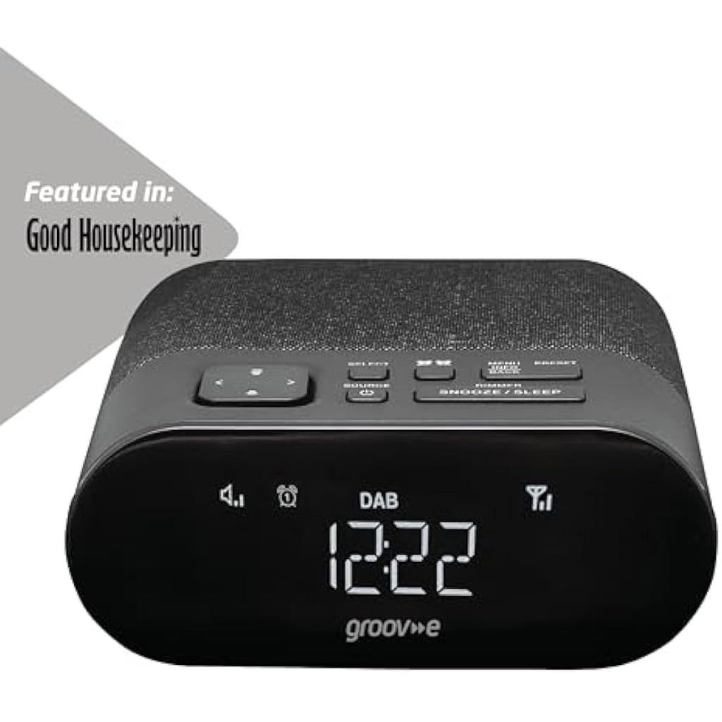 Groov-e Roma DAB/FM Clock Radio – Digital Alarm Clock with USB Charging