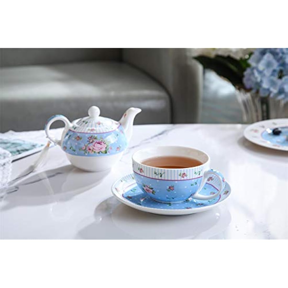 London Boutique Tea for One Set - Vintage Rose Porcelain Teapot and Cup