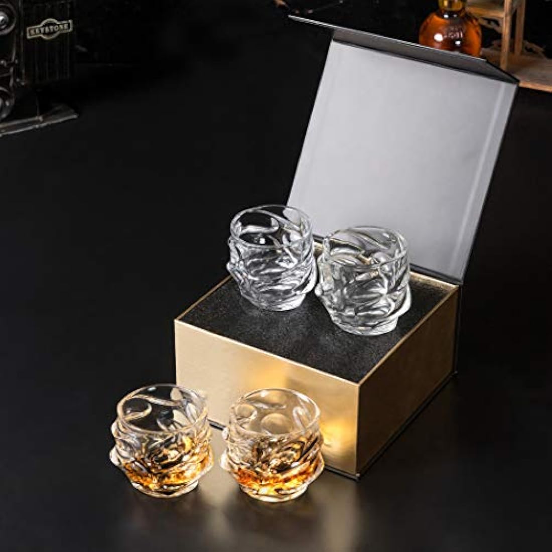 KANARS Lead-Free Crystal Whiskey Glasses – 4-Piece Set for Bourbon