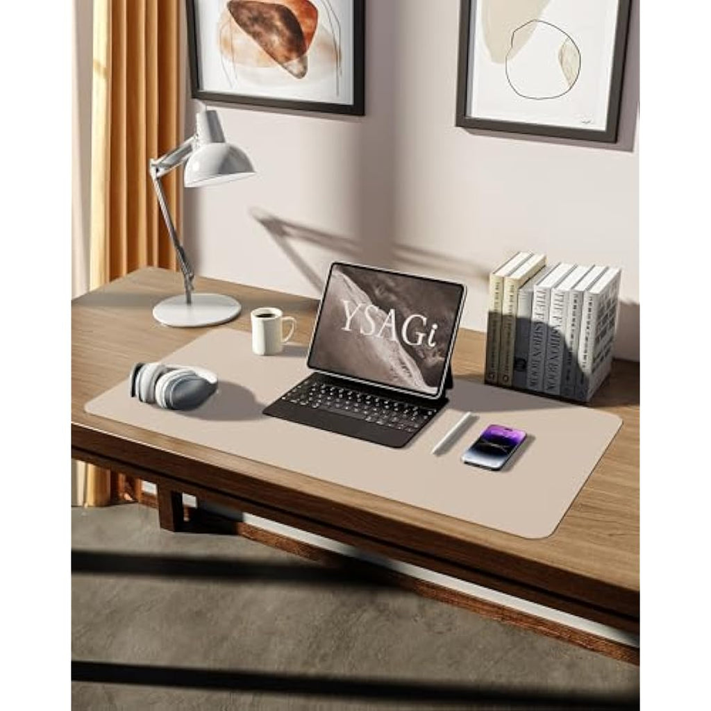 YSAGi Large Leather Desk Mat | Non-Slip Waterproof PU Mouse Pad, Beige