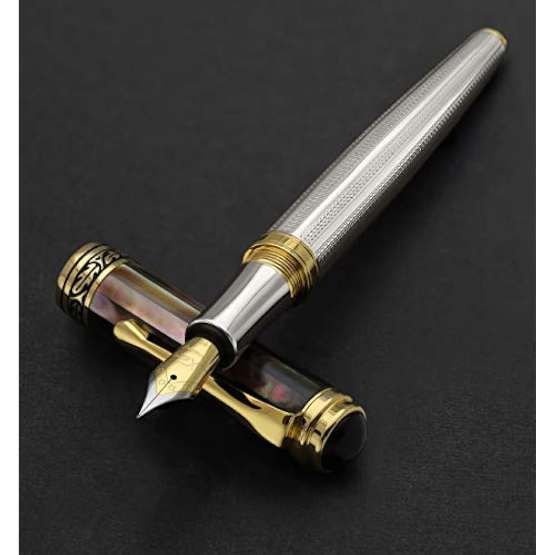 Xezo Maestro Fountain Pen – 925 Sterling Silver & Black Mother of Pearl