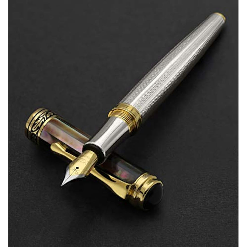 Xezo Maestro Fountain Pen | 925 Sterling Silver & Black Mother of Pearl