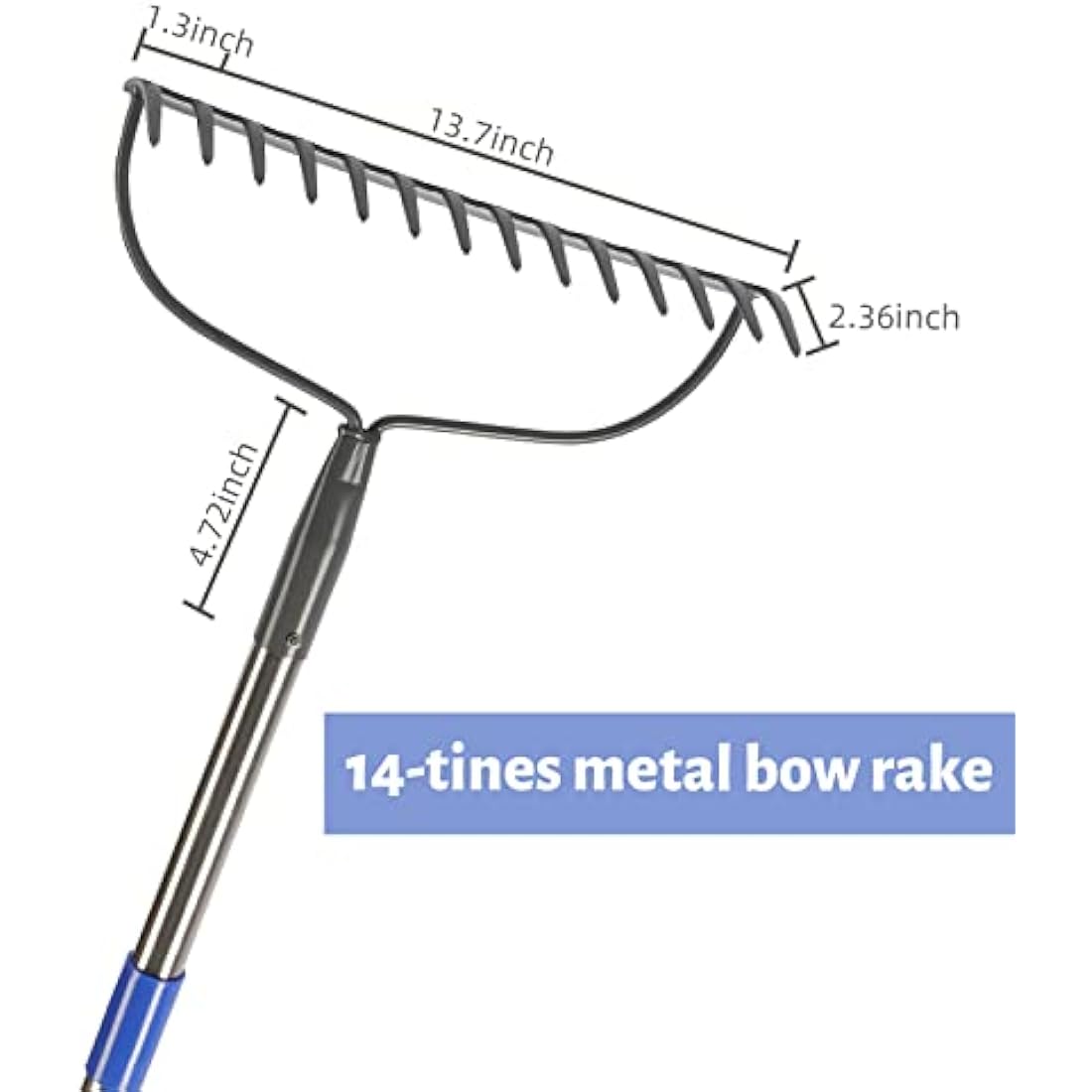 MIYA Garden Rake for Soil | 182CM Long Handle Heavy Duty 14 Tines