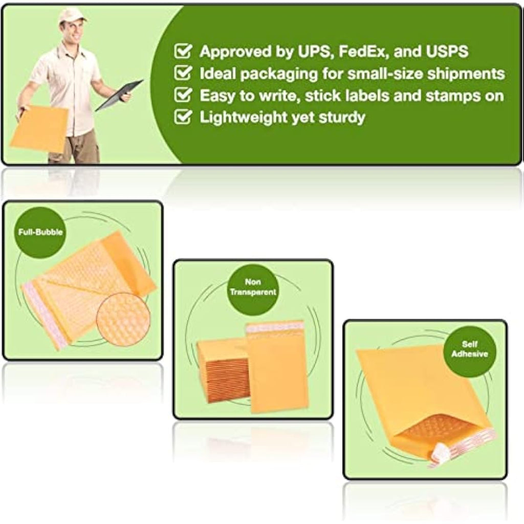 NaXew A5 Padded Envelopes | Yellow Bubble Mailers with Tear Strip - 10 Pack