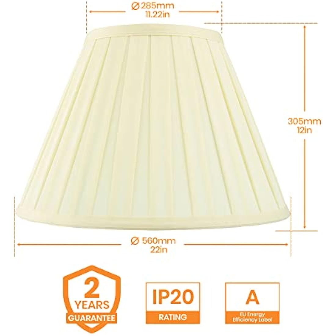 National Lighting 22-Inch Tapered Drum Lampshade - Pleated Cream Fabric