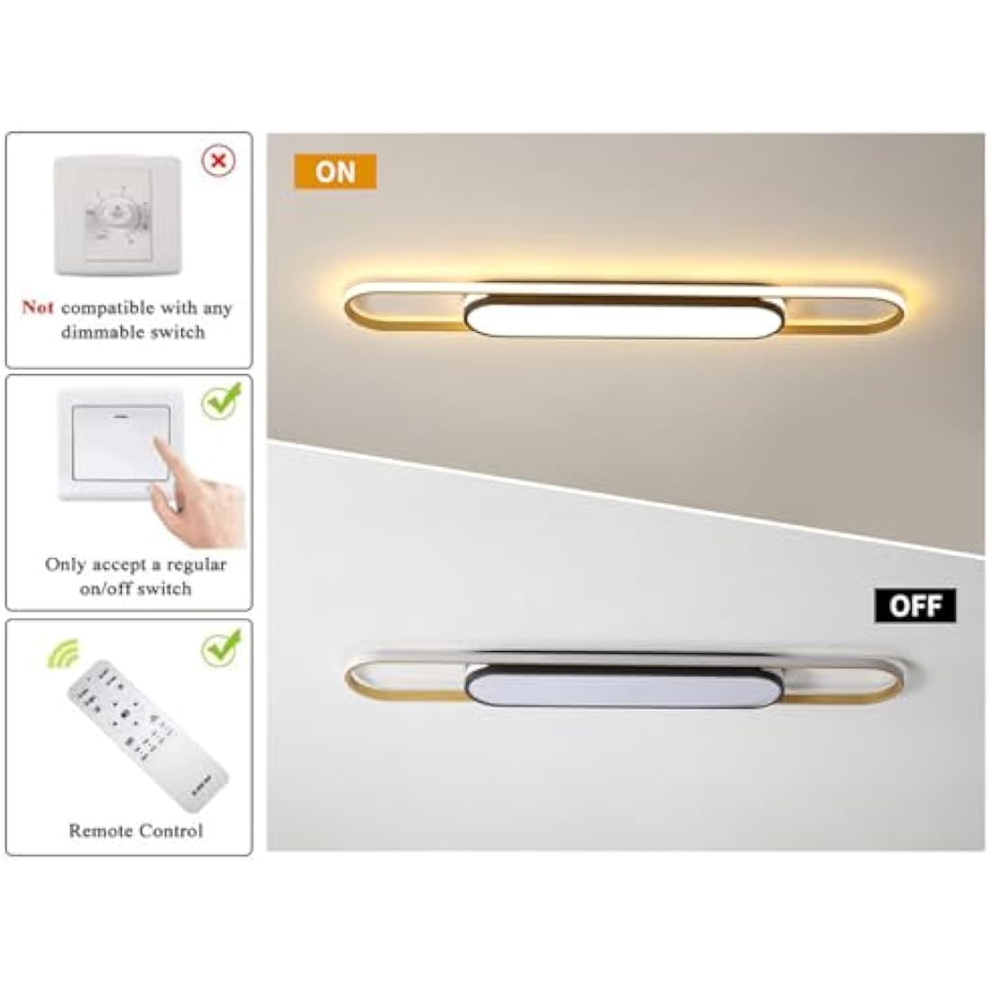 Oninio Modern LED Linear Ceiling Light | 48W Dimmable Lamp with Remote