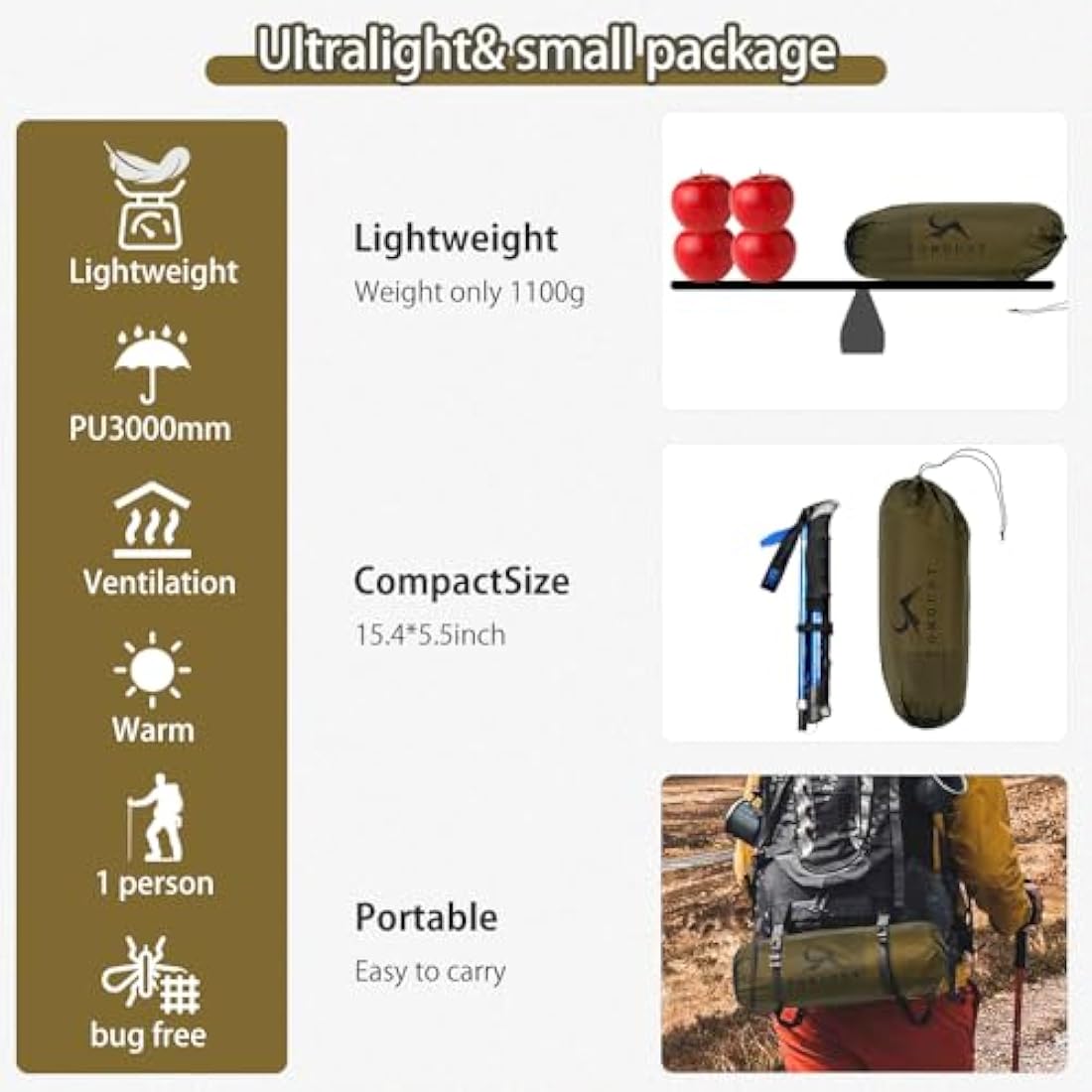 TOMOUNT Ultralight Bivy Tent | Waterproof Nylon Backpacking Tent