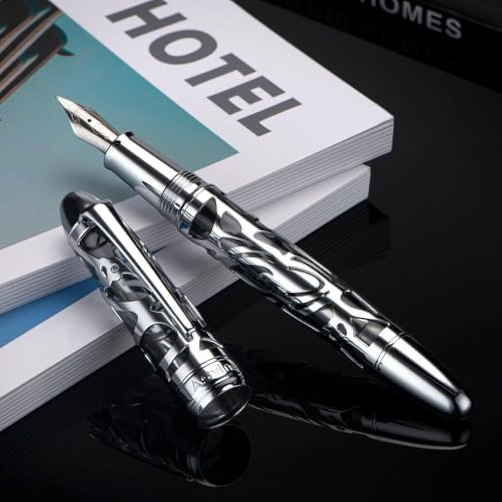 Asvine P80 Piston Fountain Pen | Spider Skeleton Gray Acrylic Fine Nib
