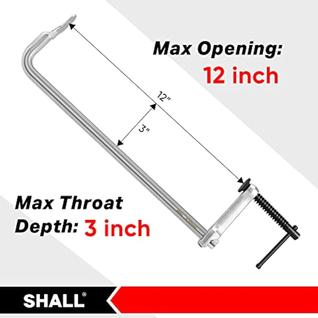 SHALL 12-Inch Steel Bar Clamps, 4-Pack F-Clamps for Woodworking | 450 lbs