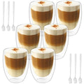 Jolof Store Double Walled Glass Coffee Mugs - 6pc 350ml Set with Spoons