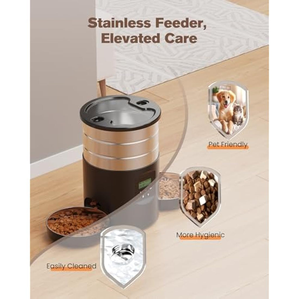 Jolof Store Automatic Cat Feeder for 2 Cats | 5L Stainless Steel Dispenser