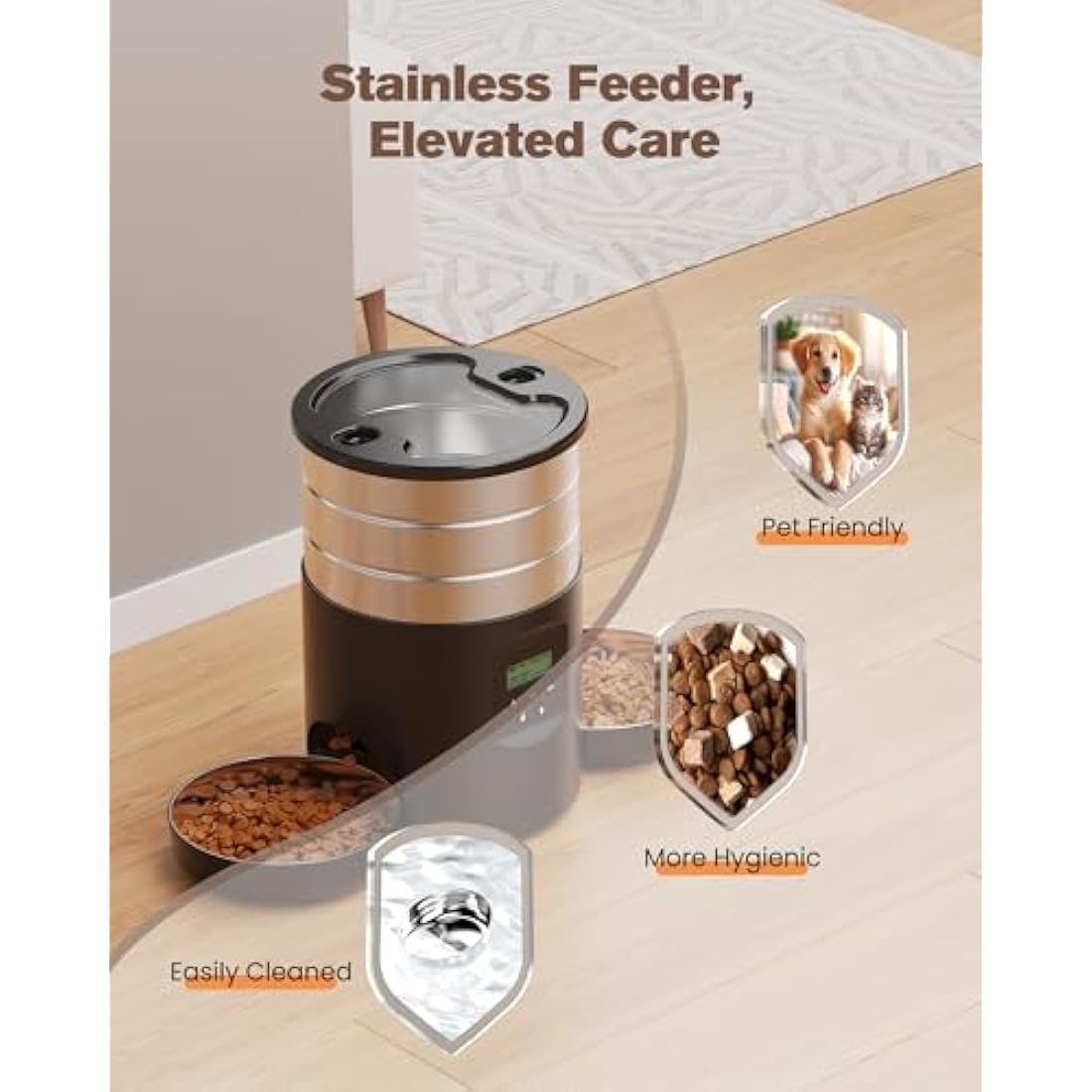 Jolof Store Automatic Cat Feeder for 2 Cats | 5L Stainless Steel Dispenser