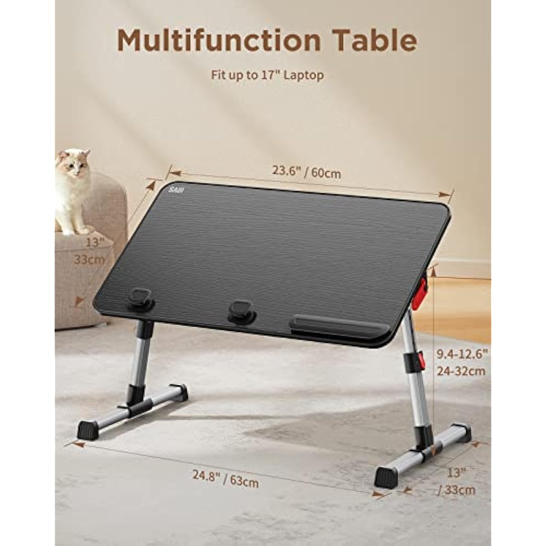 SAIJI Foldable Laptop Desk – Adjustable Height Ergonomic Bed Table, Black