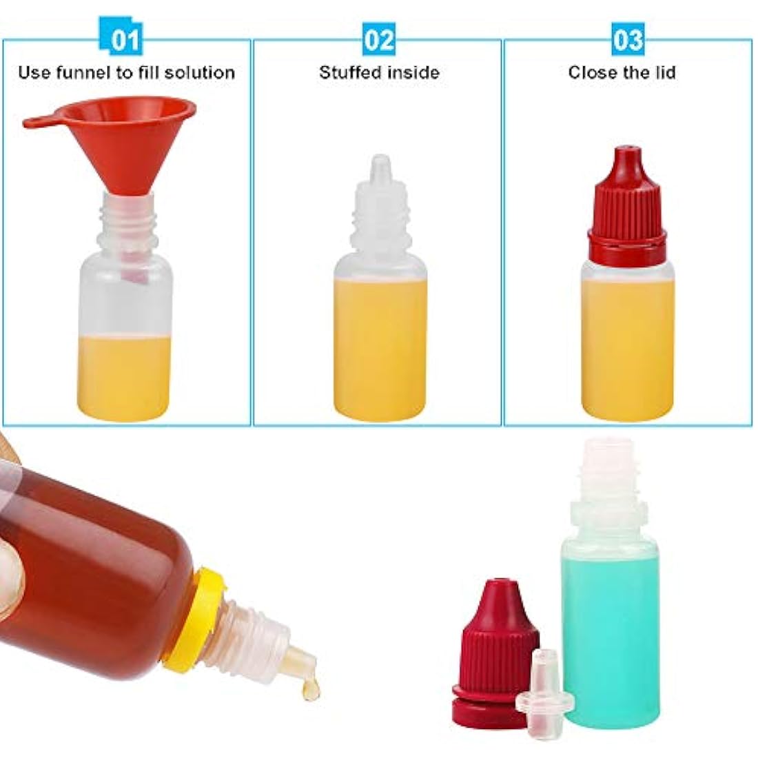 CODIRATO 70-Pack 10ml Plastic Dropper Bottles | 7 Colors for E-Liquid