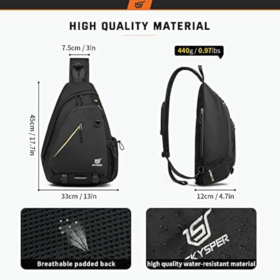 SKYSPER 18L Sling Laptop Bag – 13 Inch Water-Resistant Hiking Daypack