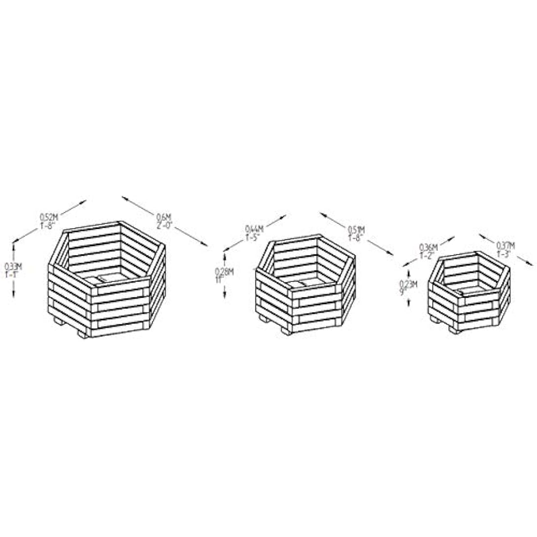 Forest York Hexagonal Wooden Planters – Pressure Treated Set of 3