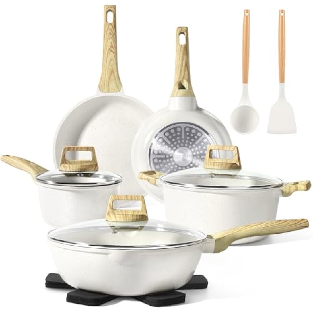 GiPP 14-Piece White Ceramic Nonstick Cookware Set | Induction Pots and Pans