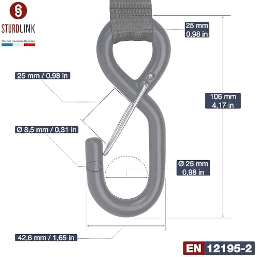 Jolof Store Automatic Ratchet Straps - 3m 25mm S-Hook - Set of 4 + Bag