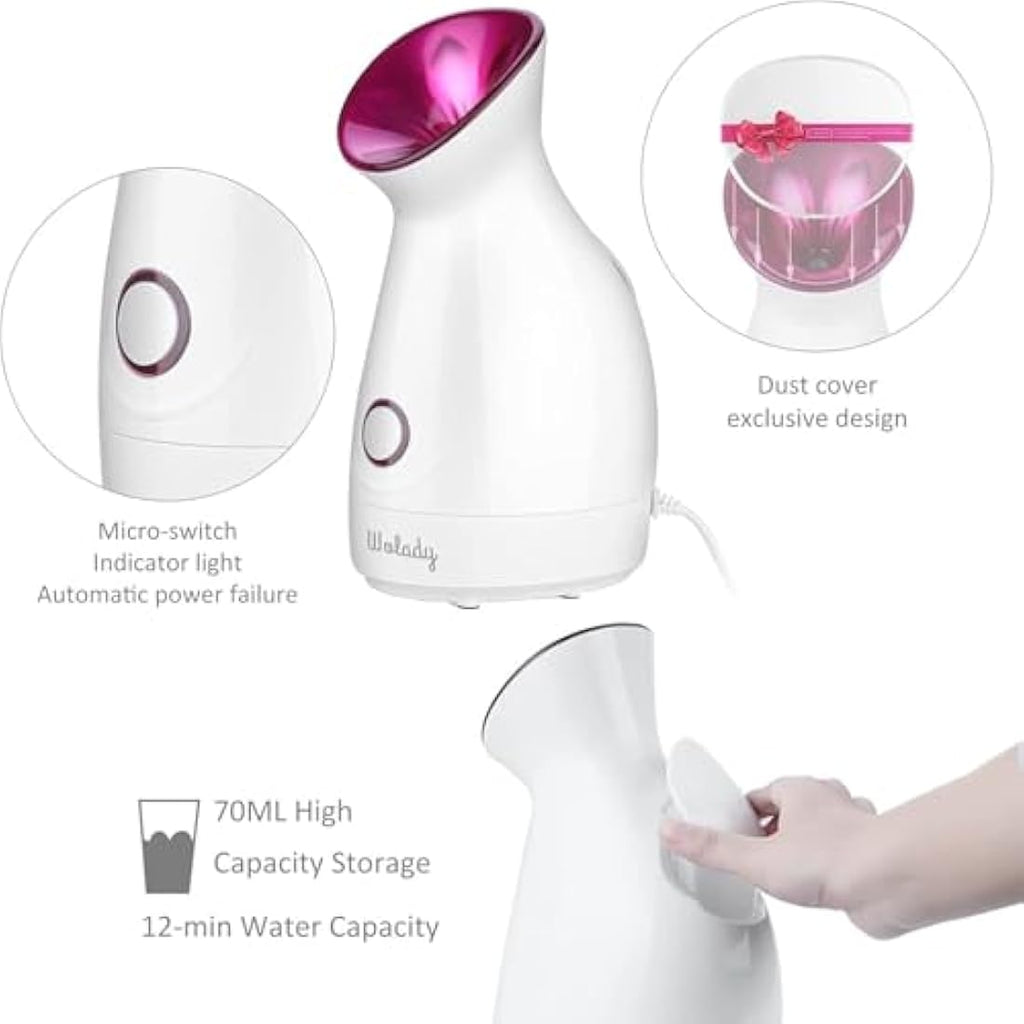 Wolady Nano Ionic Facial Steamer with UV Light & Blackhead Kit – Pink