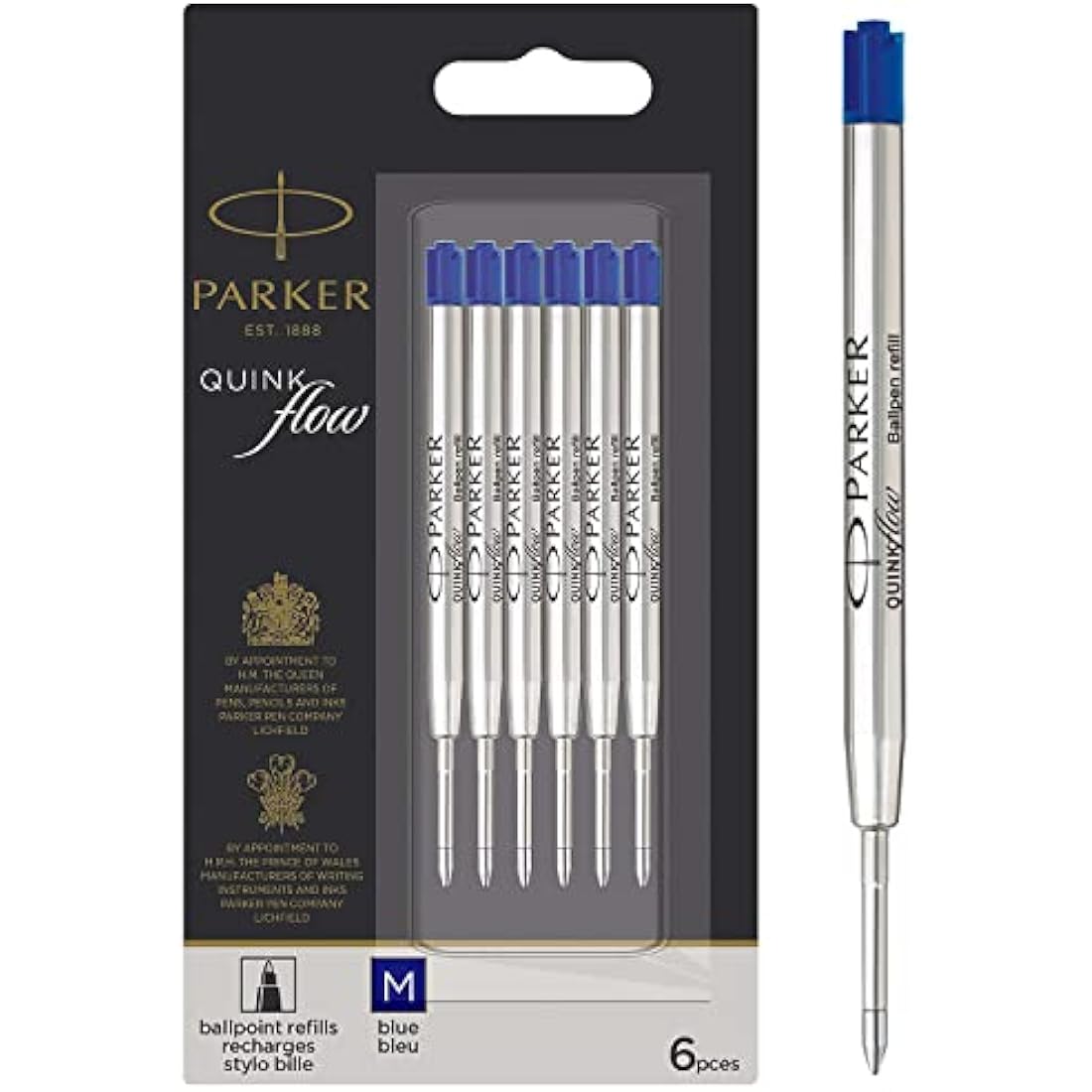 Parker Quinkflow Ballpoint Pen Refills | Medium Point Blue Ink | 6 Pack
