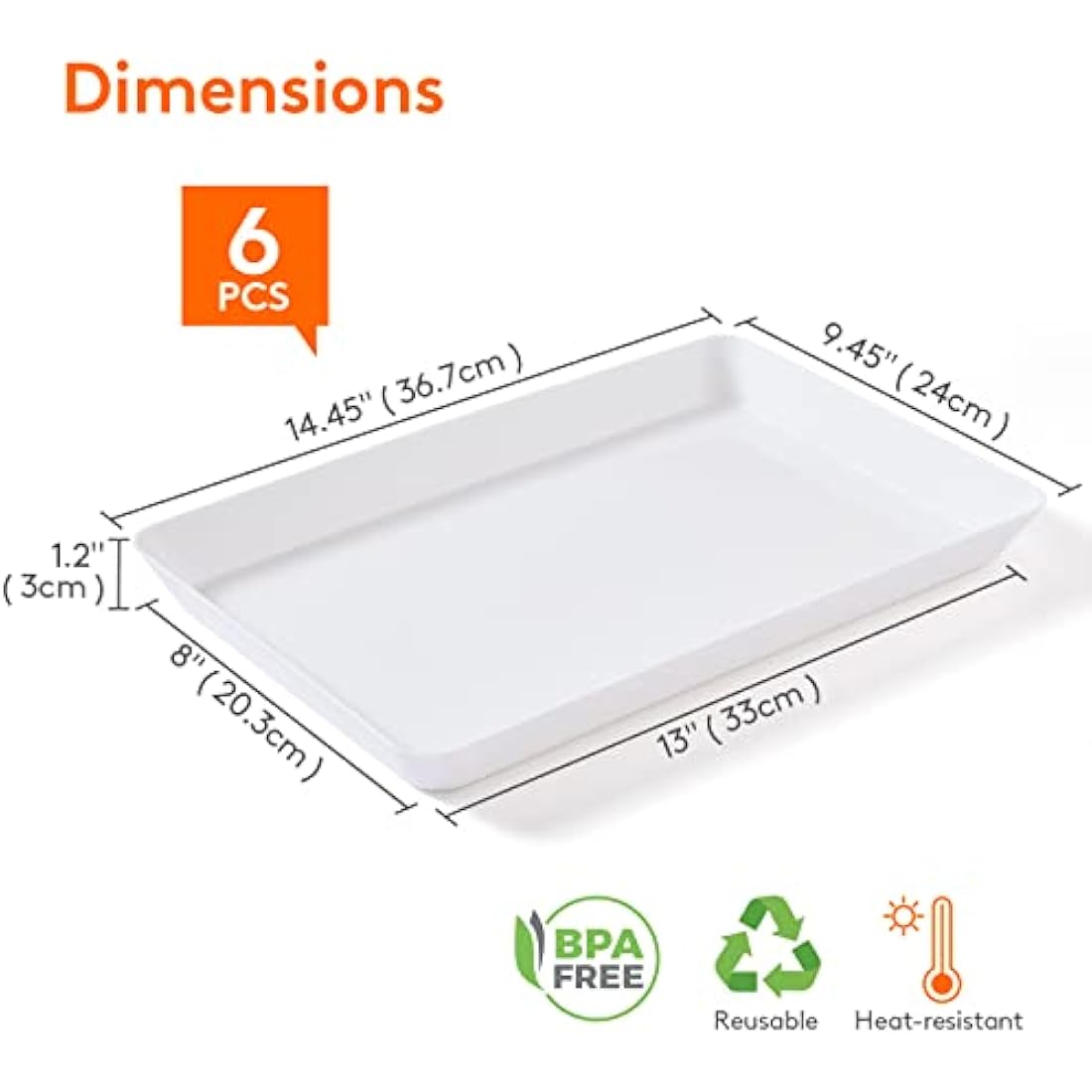 Lifewit White Plastic Serving Trays - 6 Pack Reusable Party Food Platters