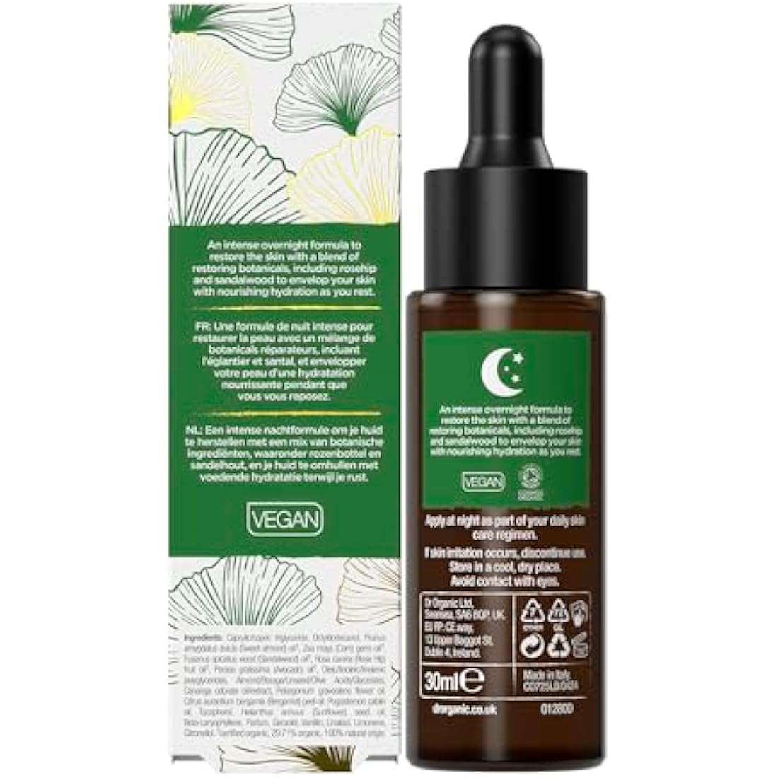Dr Organic Overnight Recovery Oil - Rosehip & Sandalwood Night Serum 30ml