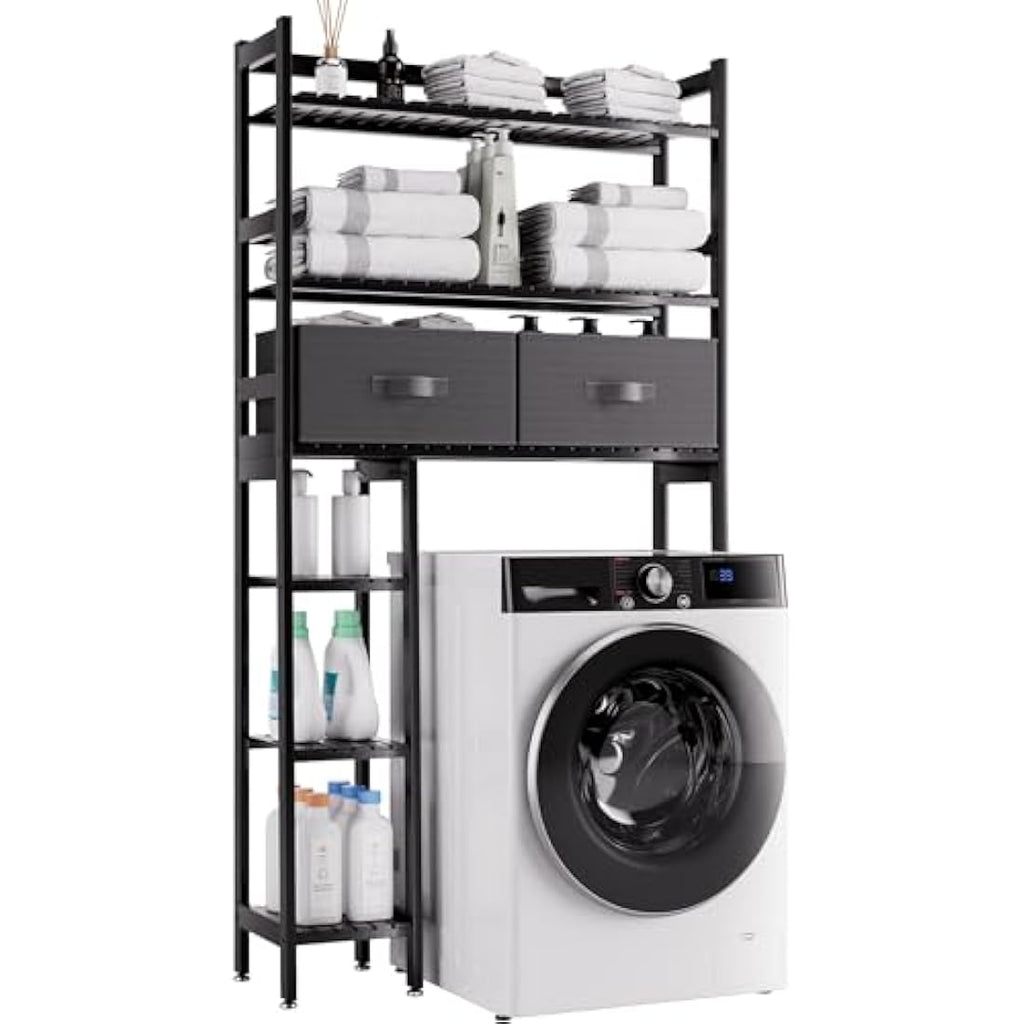 SMIBUY 6-Tier Bamboo Over-The-Toilet Storage Rack with Drawers – Black