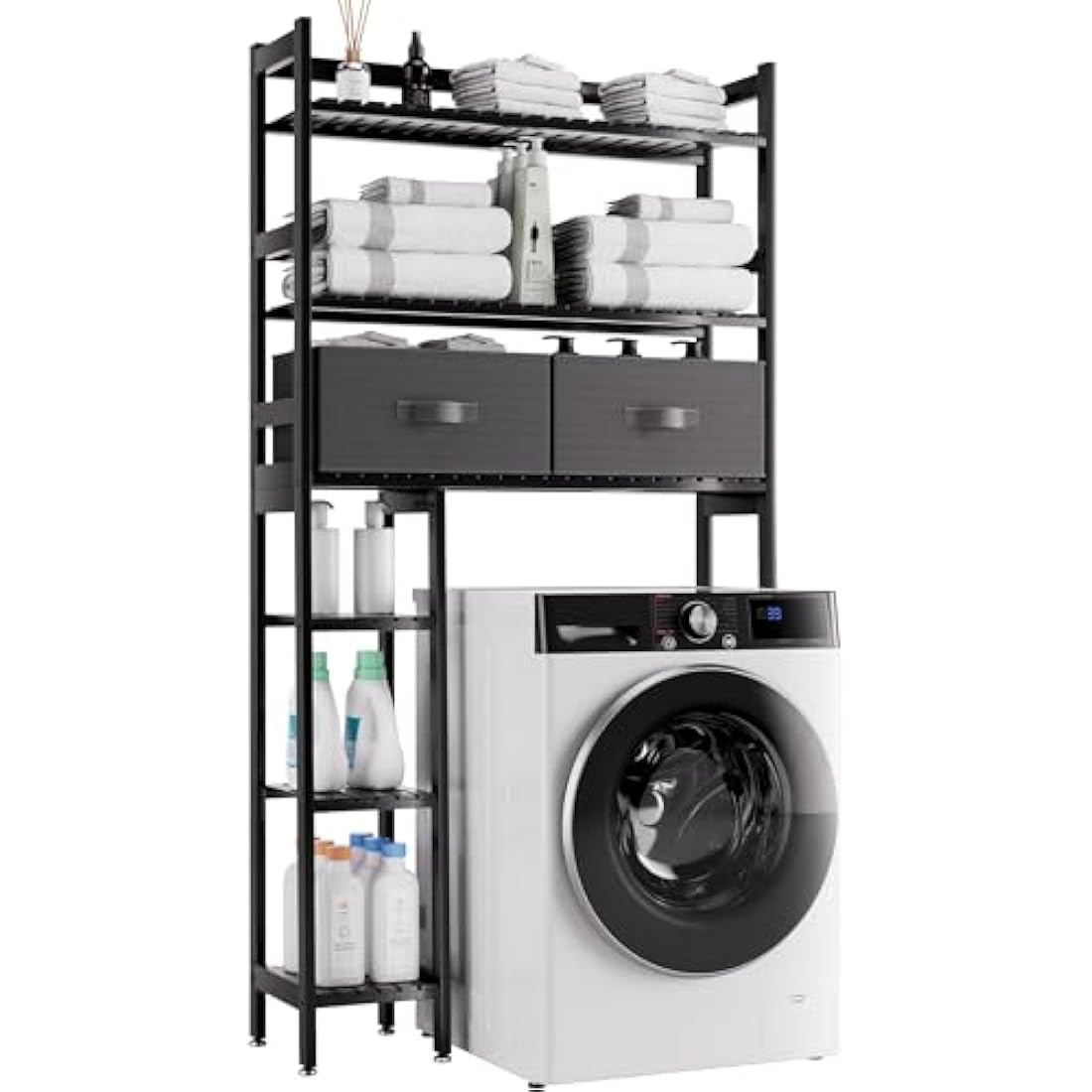 SMIBUY 6-Tier Bamboo Over-The-Toilet Storage Rack with Drawers – Black
