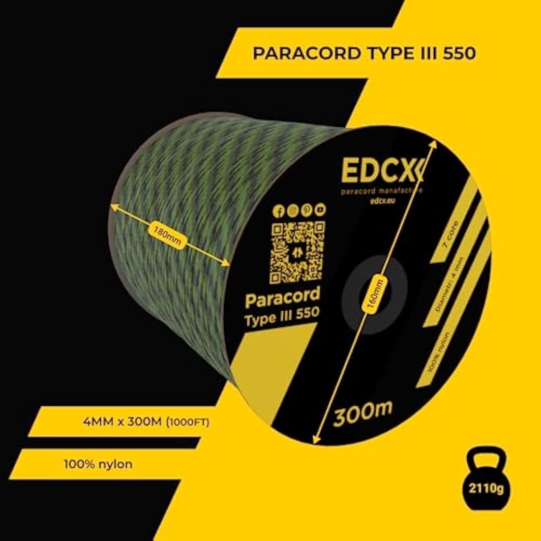 EDCX 550 Paracord – 4mm 7-Strand Nylon Rope for Camping and DIY