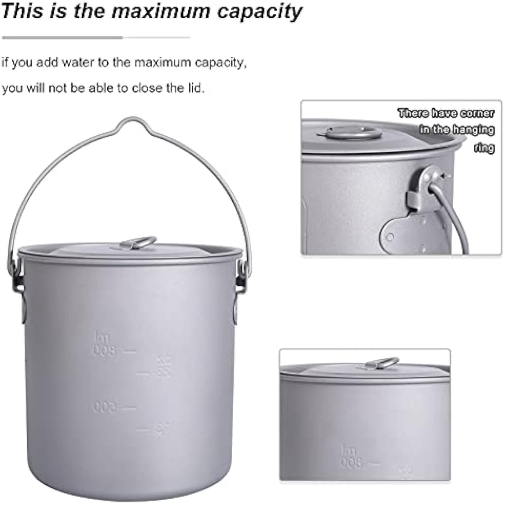 iBasingo 1250ml Titanium Camping Mug | Ultralight Outdoor Pot with Lid