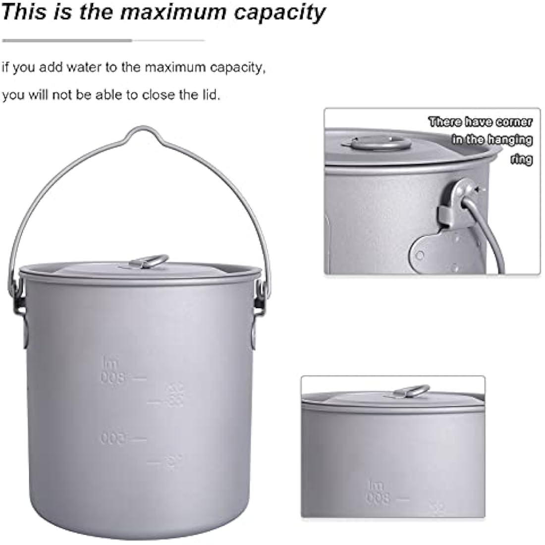 iBasingo 1250ml Titanium Camping Mug | Ultralight Outdoor Pot with Lid