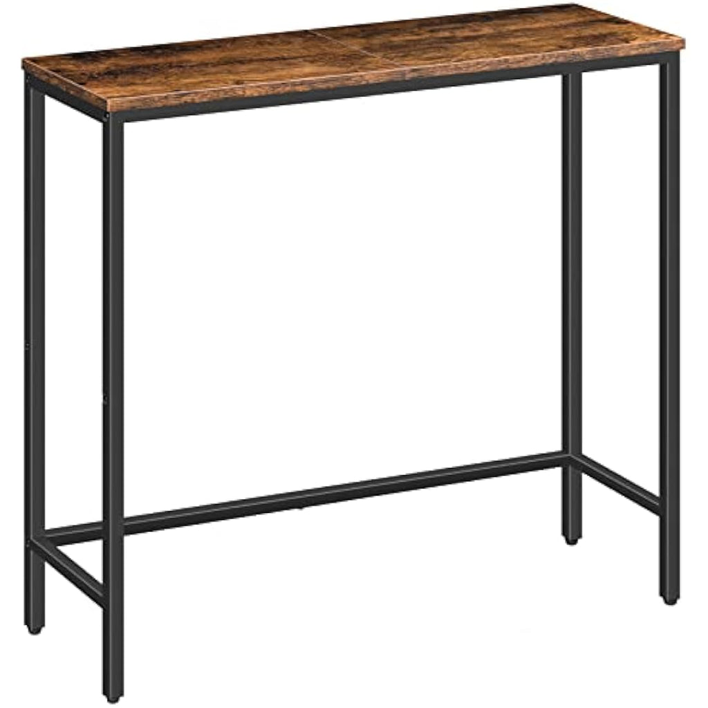 HOOBRO Slim Console Table – Rustic Brown Industrial Metal Sofa Table
