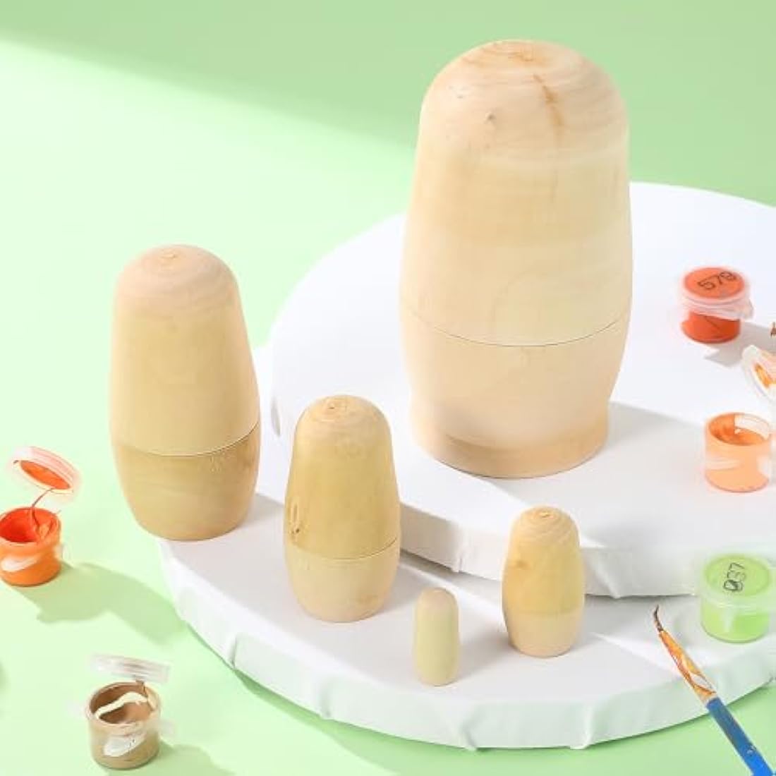Tomaibaby Unpainted Russian Nesting Dolls – 5pc DIY Wooden Matryoshka