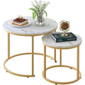 Round Nesting Coffee Tables - Set of 2 White Marble & Gold