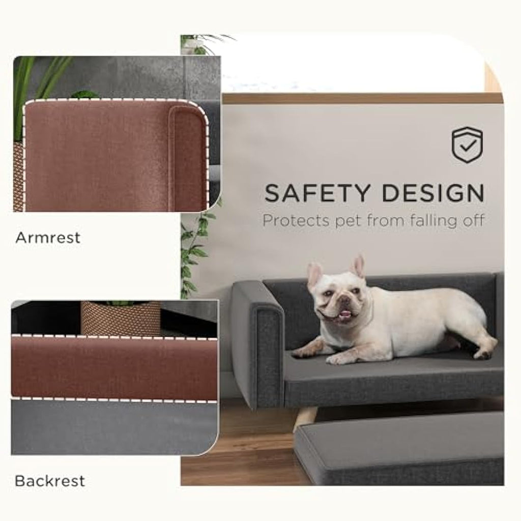 PawHut Elevated Dog Sofa Bed | Grey Washable Couch for Small Dogs