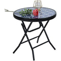 PHI VILLA Folding Side Table – Tempered Glass Round Patio Table, Blue