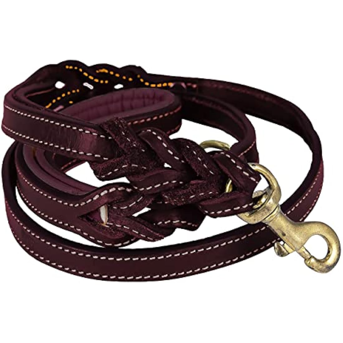 DowgClub Leather Dog Leash | 6ft Braided Heavy Duty Dual Handle Lead – Cherry