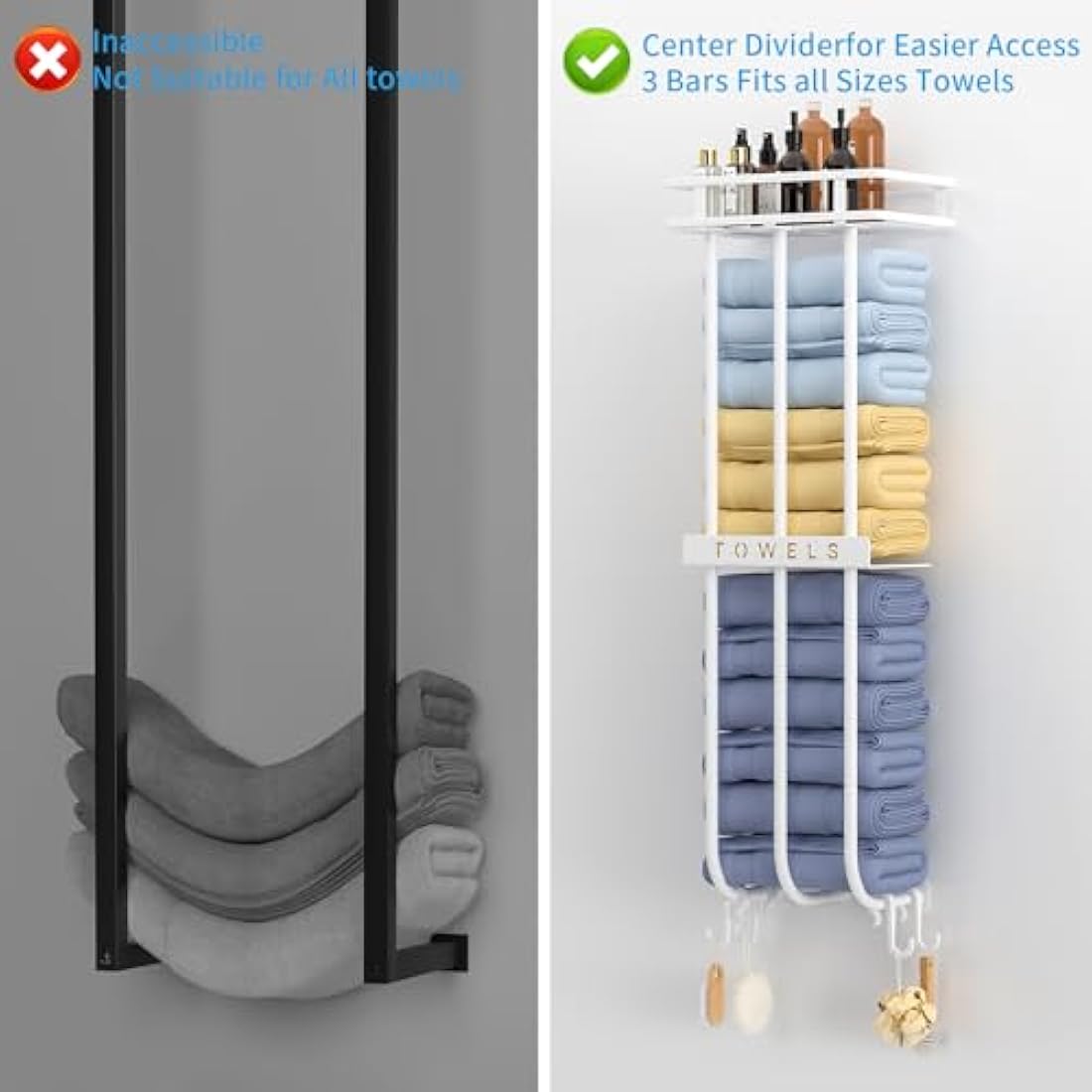 Wall Mounted Towel Rack with Shelf and 4 Hooks – White Metal
