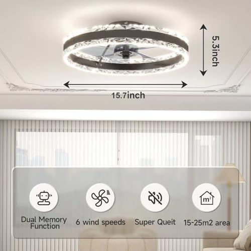 VOLISUN 40cm Smart LED Ceiling Fan with Light and Remote – Black