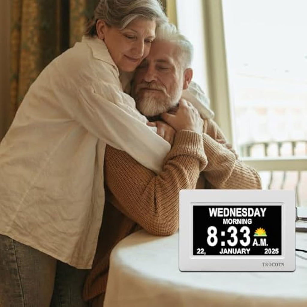 TROCOTN 7-Inch Digital Calendar Day Clock for Elderly – Large Display White