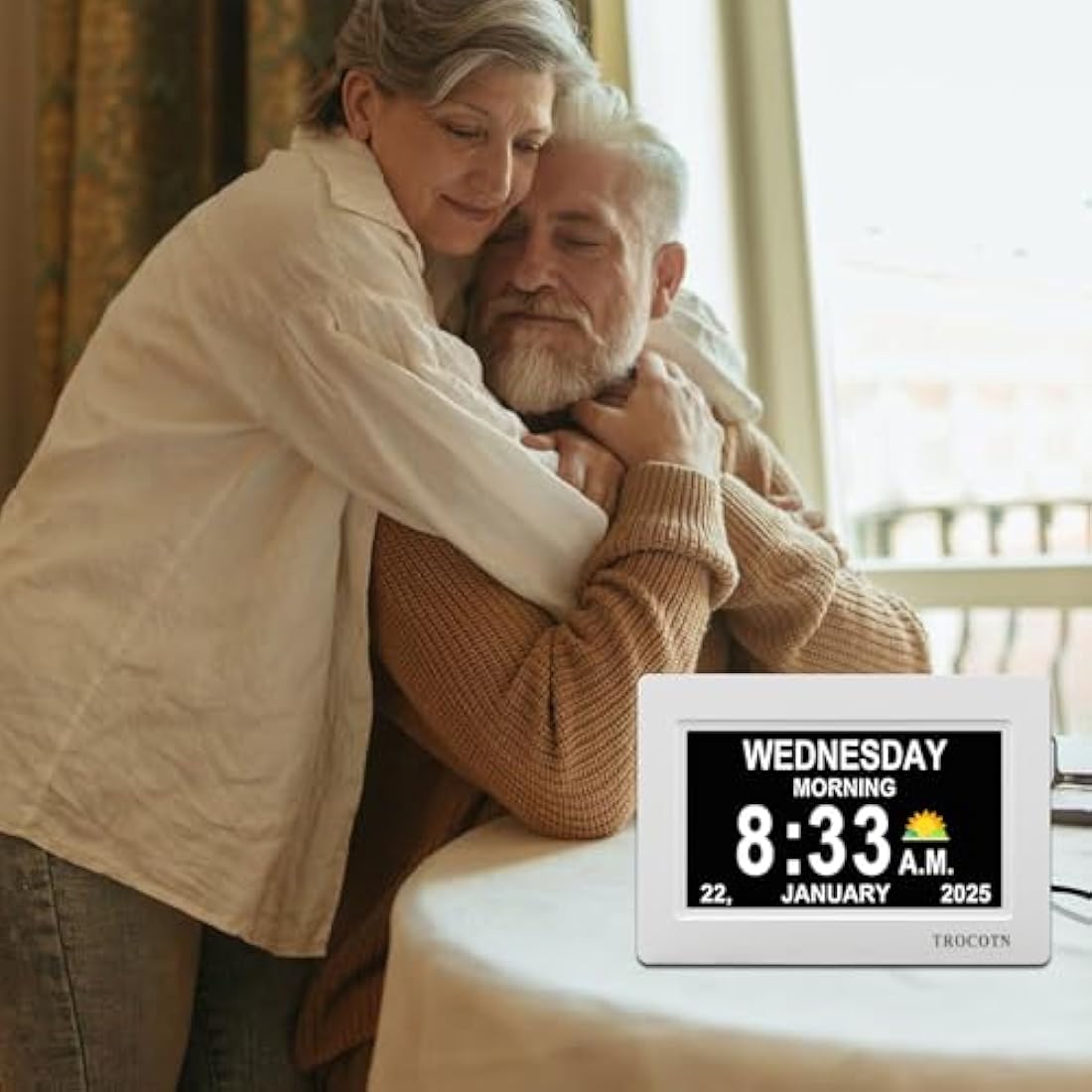 TROCOTN 7-Inch Digital Calendar Day Clock for Elderly – Large Display White