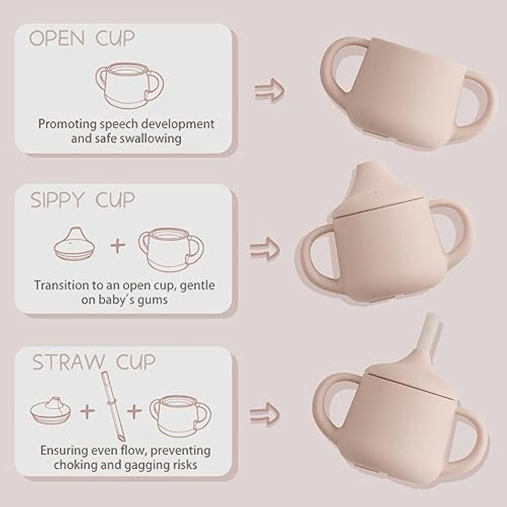 Moonkie Silicone Baby Sippy Cup | 3-Stage Transition Straw Cup, 4oz – Blush