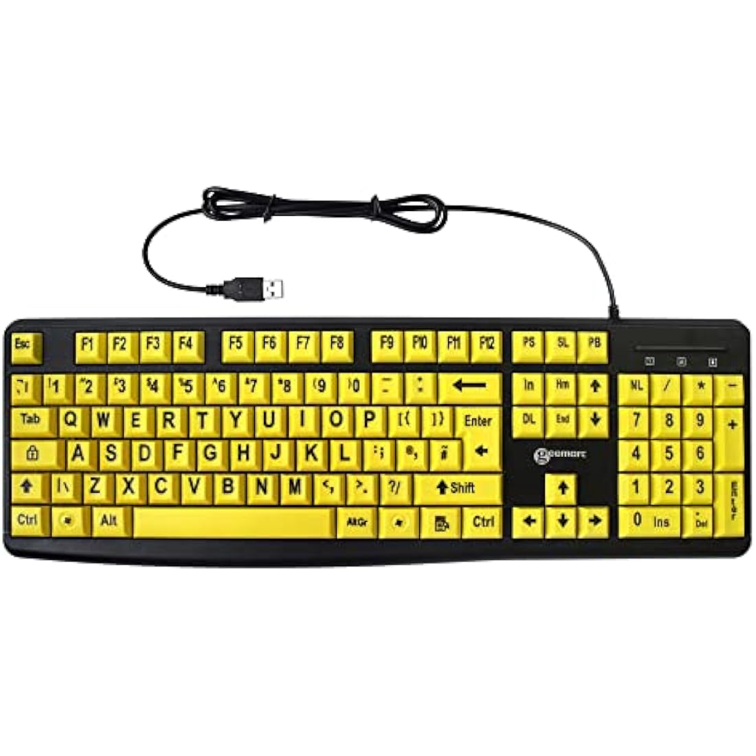 Geemarc High Contrast Large Print Keyboard – Yellow Keys for Low Vision