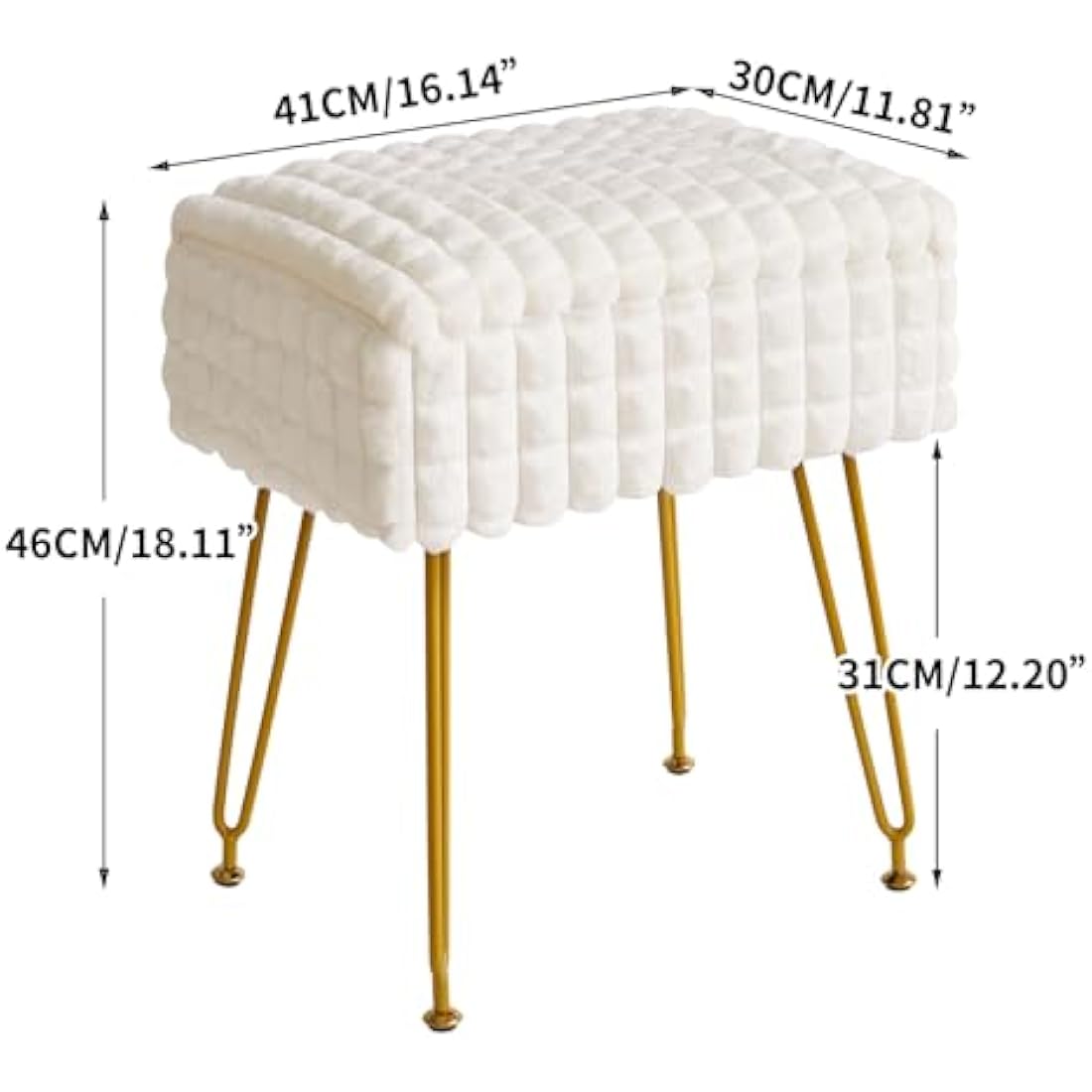 IBUYKE Storage Vanity Stool – White Faux Leather Ottoman Footrest Chair