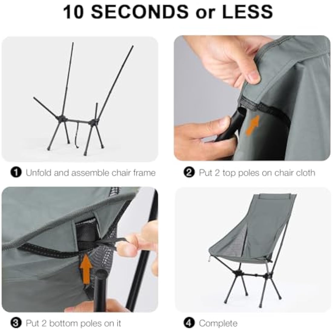 Outplea Lightweight High Back Camping Chair | Portable Folding Chair, Grey