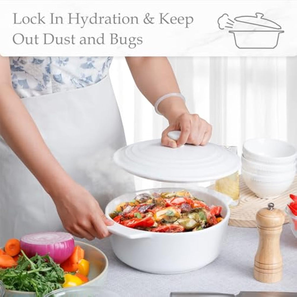 NUTRIUPS 23cm Ceramic Round Casserole Dish with Lid – White Stoneware