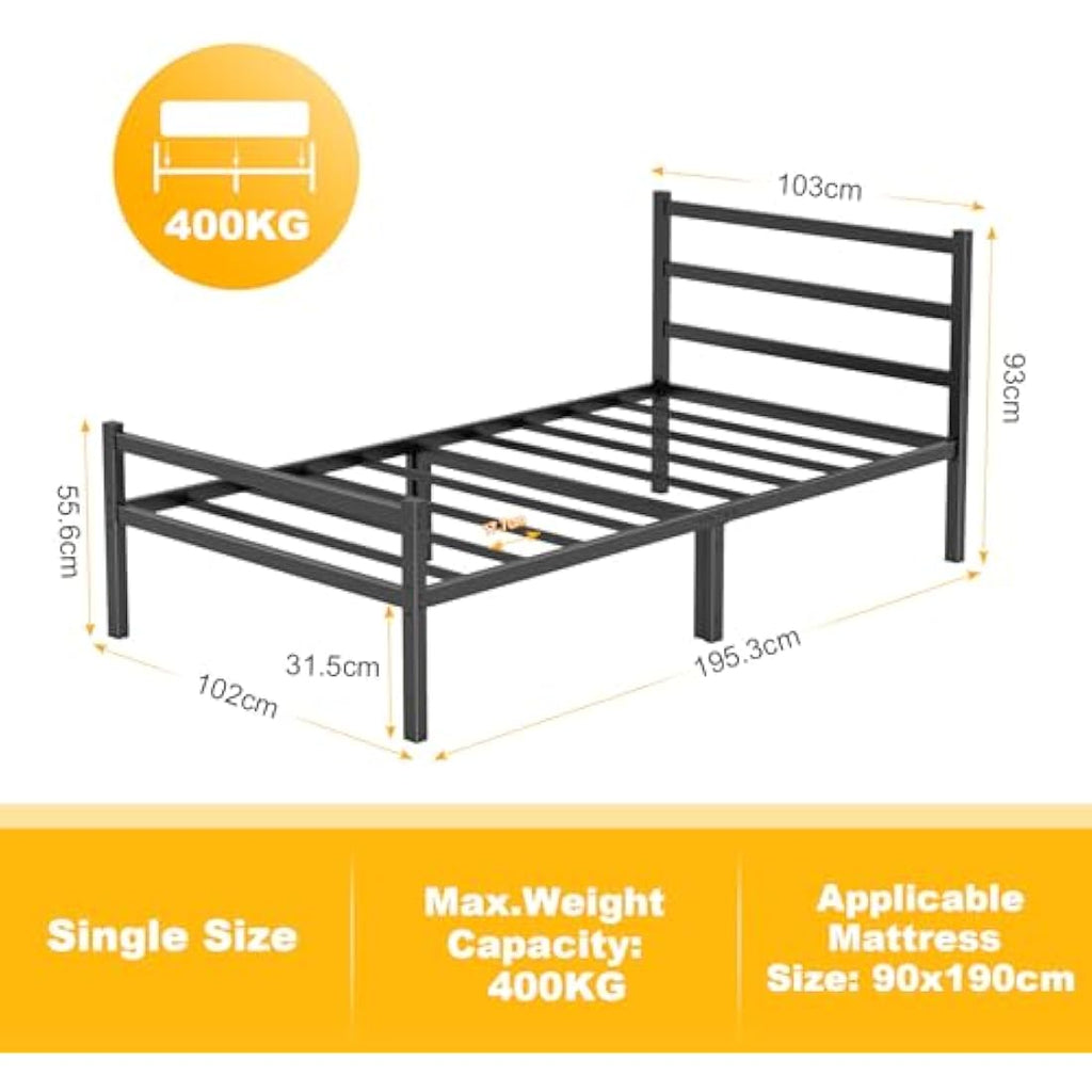 Yornoli 3ft Small Single Metal Bed Frame with Storage & Headboard